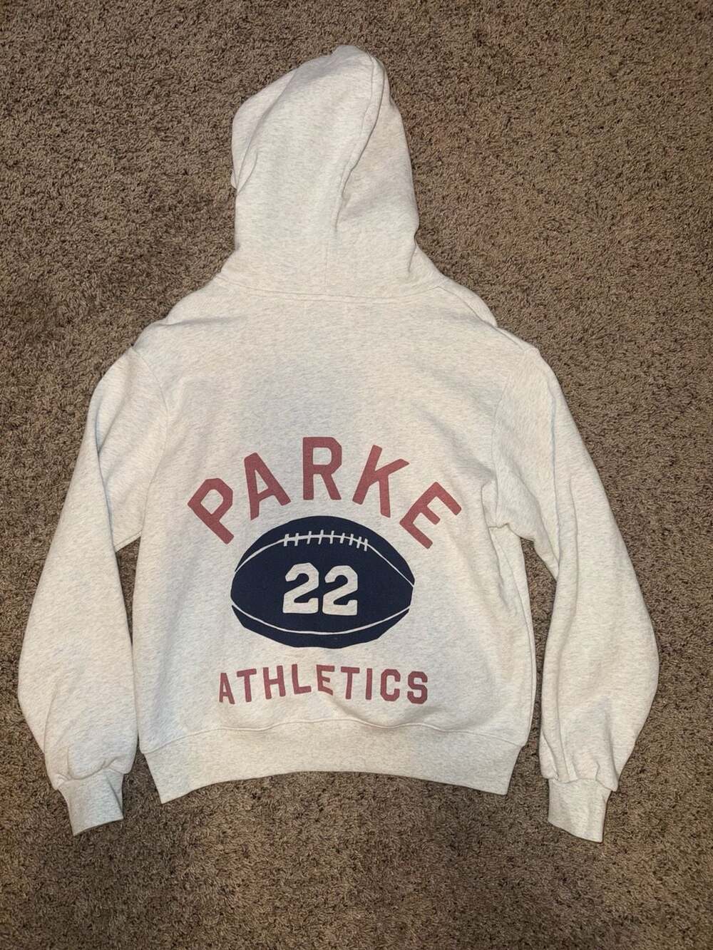Parke Athletics Hoodie Size S/M Grey Football Graphic Pullover